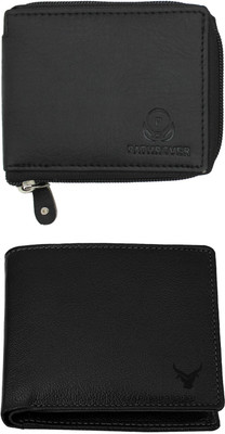 FF TRADERS Men Formal, Ethnic, Casual, Travel, Trendy Black, Black Artificial Leather Wallet(5 Card Slots, Pack of 2)