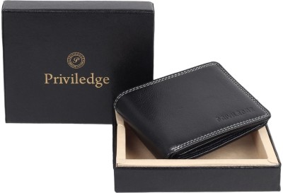 PRIVILEDGE Men Formal Black Genuine Leather Wallet(9 Card Slots)