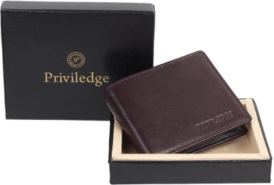 PRIVILEDGE Men Casual Brown Genuine Leather Wallet(10 Card Slots)