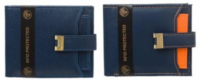 Hidelink Men Blue Artificial Leather Wallet(7 Card Slots, Pack of 2)