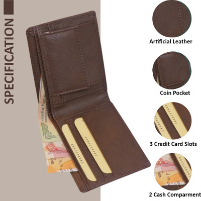 TOUGH Men Casual Brown Artificial Leather Wallet(3 Card Slots)