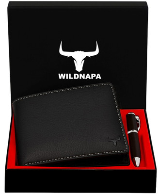 WILD NAPA Men Black Genuine Leather Wallet(6 Card Slots)