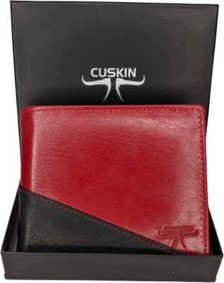 cuskin Men Casual, Evening/Party, Formal Black, Red Genuine Leather Wallet(6 Card Slots)