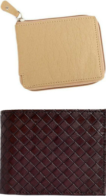 FF TRADERS Men Formal, Ethnic, Casual, Travel, Trendy Beige, Brown Artificial Leather Wallet(5 Card Slots, Pack of 2)