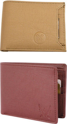 FF TRADERS Men Formal, Ethnic, Casual, Travel, Trendy Beige, Brown Artificial Leather Wallet(5 Card Slots, Pack of 2)