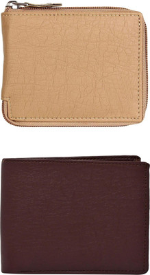 FF TRADERS Men Formal, Ethnic, Casual, Travel, Trendy Beige, Brown Artificial Leather Wallet(5 Card Slots, Pack of 2)