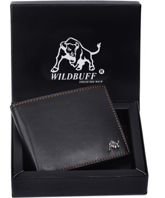 WILDBUFF Men Trendy Black Genuine Leather Wallet(5 Card Slots)