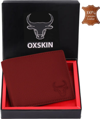 oxskin Men Formal Red Genuine Leather Wallet(8 Card Slots)