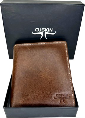 cuskin Men Brown Genuine Leather Wallet(10 Card Slots)