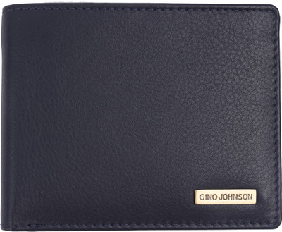 Gino Johnson Men Formal Blue Genuine Leather Wallet(6 Card Slots)