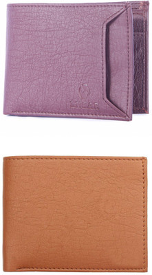 FF TRADERS Men Formal, Ethnic, Casual, Travel, Trendy Purple, Tan Artificial Leather Wallet(5 Card Slots, Pack of 2)