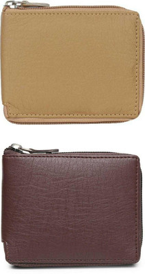 FF TRADERS Men Formal, Ethnic, Casual, Travel, Trendy Beige, Brown Artificial Leather Wallet(5 Card Slots, Pack of 2)