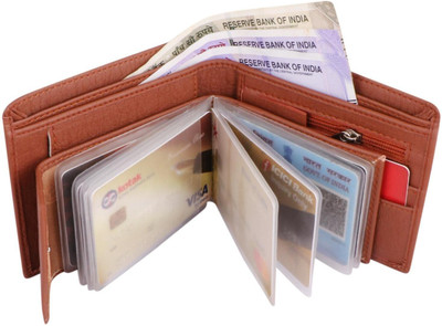 TnW Men Tan Artificial Leather Wallet(10 Card Slots)
