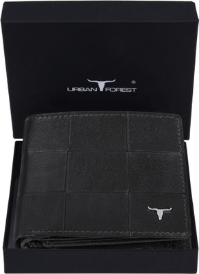 URBAN FOREST Men Casual Black Genuine Leather Wallet(6 Card Slots)
