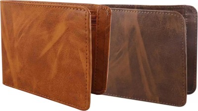 ROCKZONE Men Casual, Formal Tan, Brown Artificial Leather Wallet(7 Card Slots, Pack of 2)