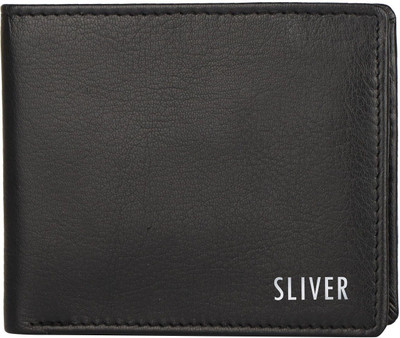 Sliver Men Casual Black Genuine Leather Wallet(8 Card Slots)