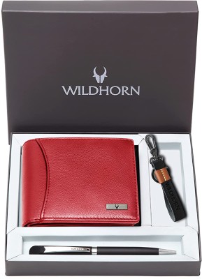 WILDHORN Men Casual Red Genuine Leather Wallet(11 Card Slots)