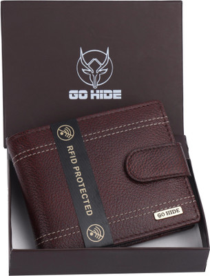 GO HIDE Men Casual Brown Genuine Leather Wallet(9 Card Slots)