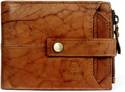 GO HIDE Men Casual Brown Genuine Leather Wallet(7 Card Slots)
