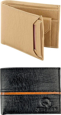 VIAZ VENTURES Men Casual, Formal, Trendy, Evening/Party, Travel Beige, Black, Black Artificial Leather Wallet(5 Card Slots, Pack of 2)