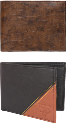 JND Men Casual, Ethnic, Evening/Party, Formal, Travel, Trendy Brown, Black Artificial Leather Wallet(4 Card Slots, Pack of 2)