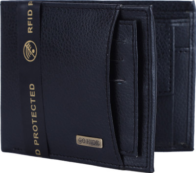 GO HIDE Men Casual Black Genuine Leather Wallet(9 Card Slots)