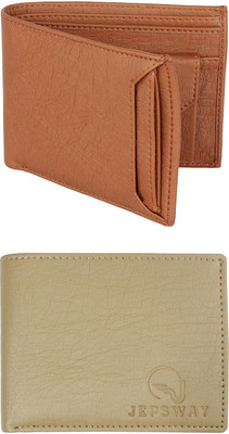 FF TRADERS Men Formal, Ethnic, Casual, Travel, Trendy Tan, Beige Artificial Leather Wallet(5 Card Slots, Pack of 2)