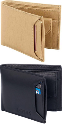 VIAZ VENTURES Men Casual, Formal, Trendy, Evening/Party, Travel Beige, Black Artificial Leather Wallet(5 Card Slots, Pack of 2)