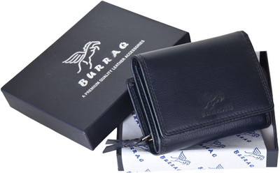 burraq Women Casual Blue Genuine Leather Wallet(6 Card Slots)