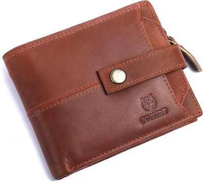 GO HIDE Men Casual Brown Genuine Leather Wallet(5 Card Slots)