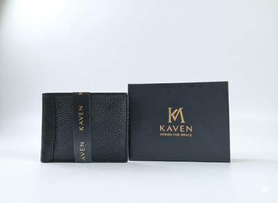 KAVEN Men Black Genuine Leather Wallet(4 Card Slots)