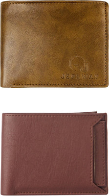 FF TRADERS Men Formal, Ethnic, Casual, Travel, Trendy Brown, Tan Artificial Leather Wallet(5 Card Slots, Pack of 2)