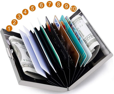 HYDEY Men & Women Formal, Casual Silver Aluminium Card Holder(6 Card Slots)