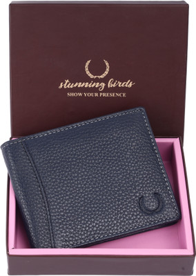 stunning birds Men Trendy, Casual, Ethnic, Formal, Travel, Evening/Party Blue Genuine Leather Wallet(6 Card Slots)
