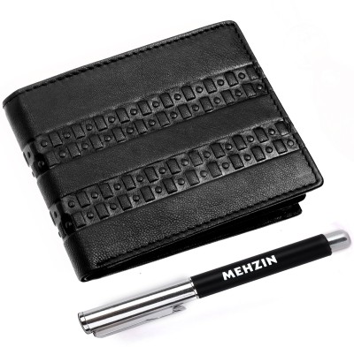 MEHZIN Men Formal Black Genuine Leather Wallet(8 Card Slots)