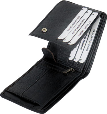 Strong Horns Men Formal, Casual Black Artificial Leather Wallet(12 Card Slots)