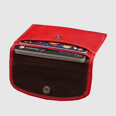 MATSS Men & Women Casual Red Genuine Leather Card Holder(2 Card Slots)
