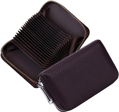 KRAPTICK Men & Women Brown Artificial Leather Card Holder(12 Card Slots)