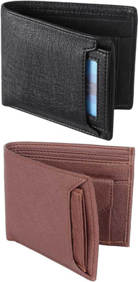 FF TRADERS Men Formal, Ethnic, Casual, Travel, Trendy Black, Brown Artificial Leather Wallet(5 Card Slots, Pack of 2)