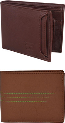 FF TRADERS Men Formal, Ethnic, Casual, Travel, Trendy Brown, Brown Artificial Leather Wallet(5 Card Slots, Pack of 2)