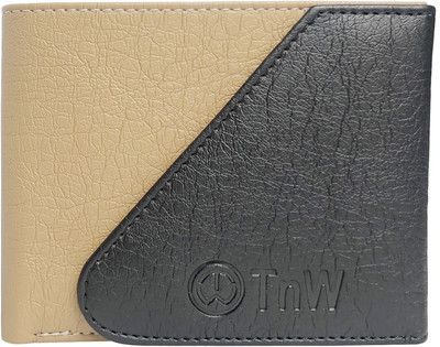 TnW Men Casual Beige, Black Artificial Leather Wallet(4 Card Slots)