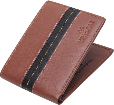 WROGN Men Tan, Black Genuine Leather Wallet(8 Card Slots)