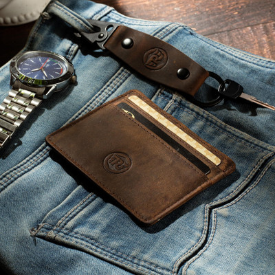 CONTACTS Men Trendy Brown Genuine Leather Card Holder(4 Card Slots)