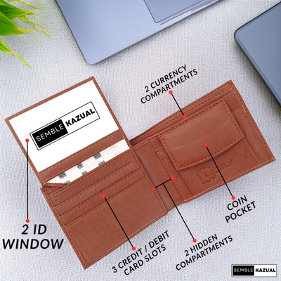 SEMBLE KAZUAL Men Casual, Formal, Travel, Trendy Tan Genuine Leather Wallet(3 Card Slots, Pack of 3)