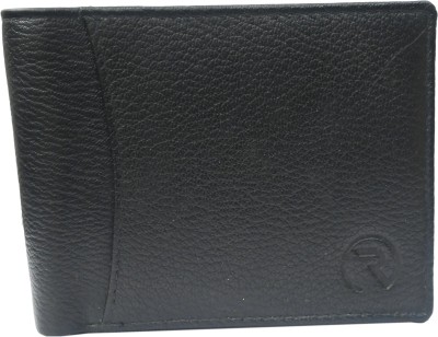 R A premium leather Men Casual Black Genuine Leather Wallet(8 Card Slots)