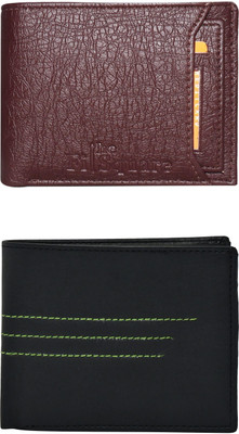 FF TRADERS Men Formal, Ethnic, Casual, Travel, Trendy Brown, Black Artificial Leather Wallet(5 Card Slots, Pack of 2)