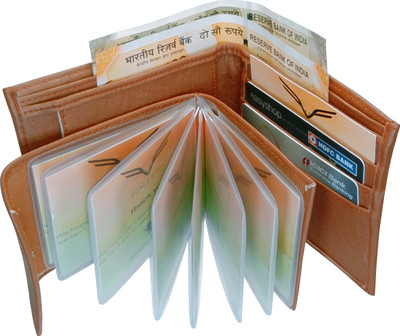 Magic Design Men Casual Tan Artificial Leather Wallet(15 Card Slots)