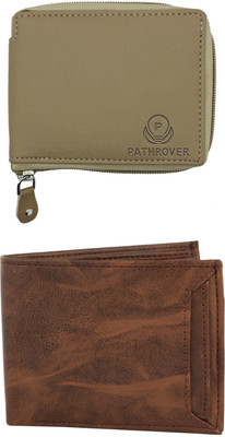 FF TRADERS Men Formal, Ethnic, Casual, Travel, Trendy Beige, Brown Artificial Leather Wallet(5 Card Slots, Pack of 2)