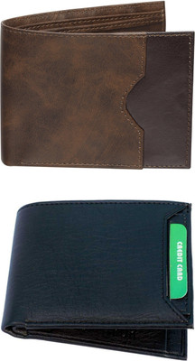 FF TRADERS Men Formal, Ethnic, Casual, Travel, Trendy Brown, Black Artificial Leather Wallet(5 Card Slots, Pack of 2)