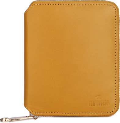 The CLOWNFISH Women Yellow Genuine Leather Wallet(2 Card Slots)